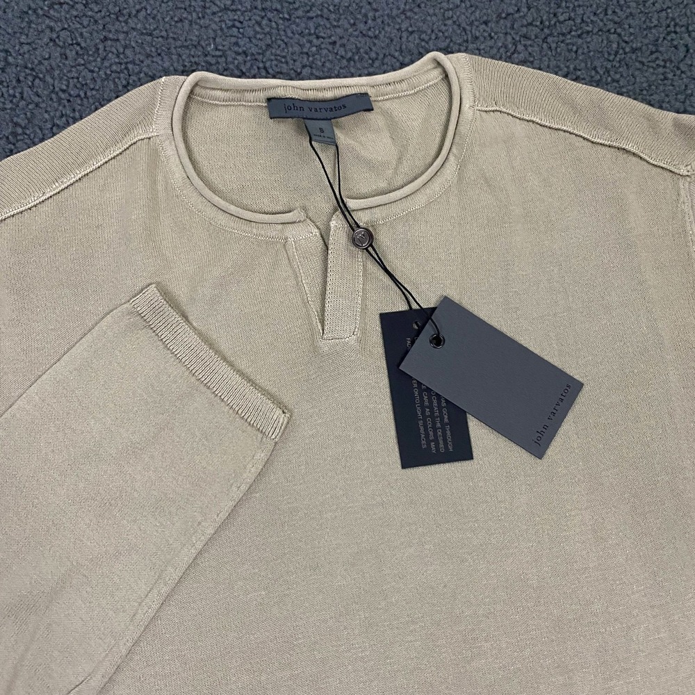 $228 John Varvatos Henley Shirt Mens Small Notch Neck Knit Sweater Lightweight